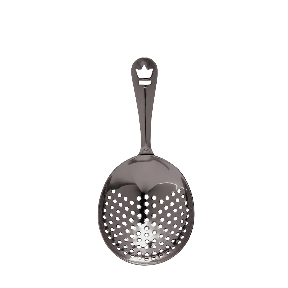 Cocktail Kingdom Premium Julep Strainer Gunmetal Black na beloj pozadini