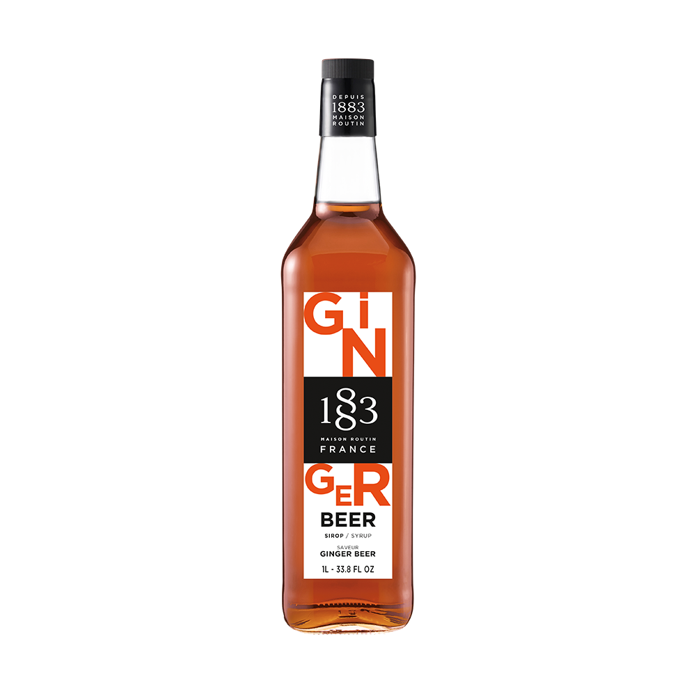 Flaša mixer sirupa Maison Routin 1883 sa ukusom ginger beer na beloj pozadini