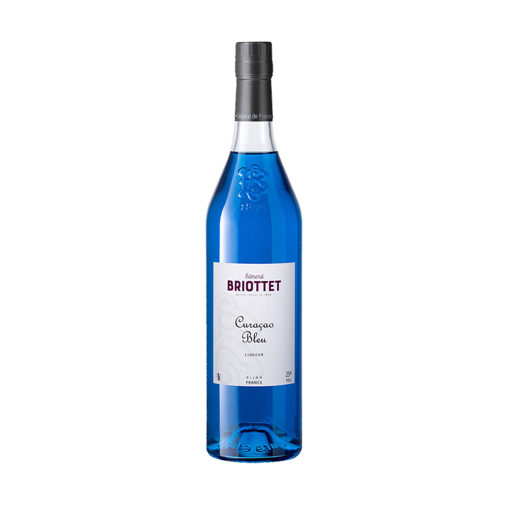 Liker Blue Curacao Briottet na beloj pozadini