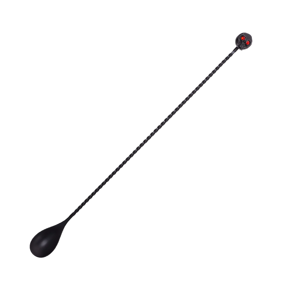Cocktail Kingdom Beachbum Berry Skull Spoon Matte Black 33cm na beloj pozadini
