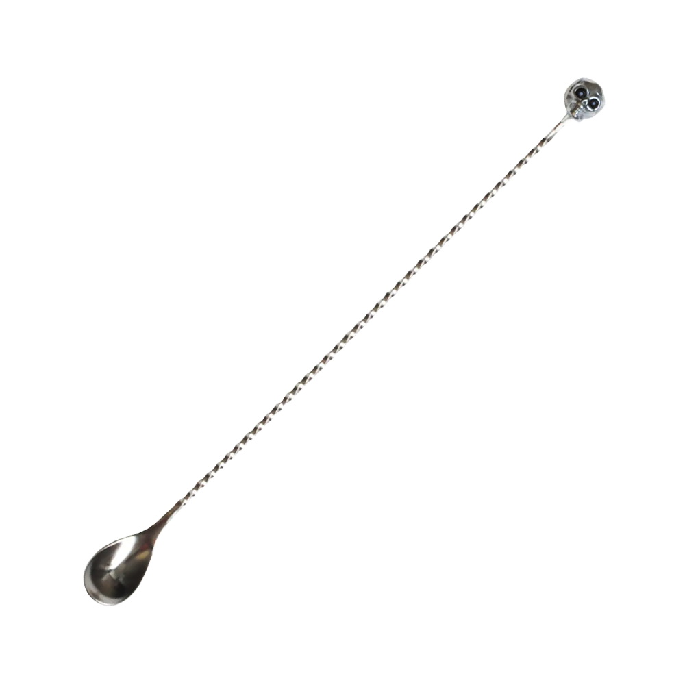 Cocktail Kingdom Beachbum Berry Skull Spoon Stainless 33cm na beloj pozadini