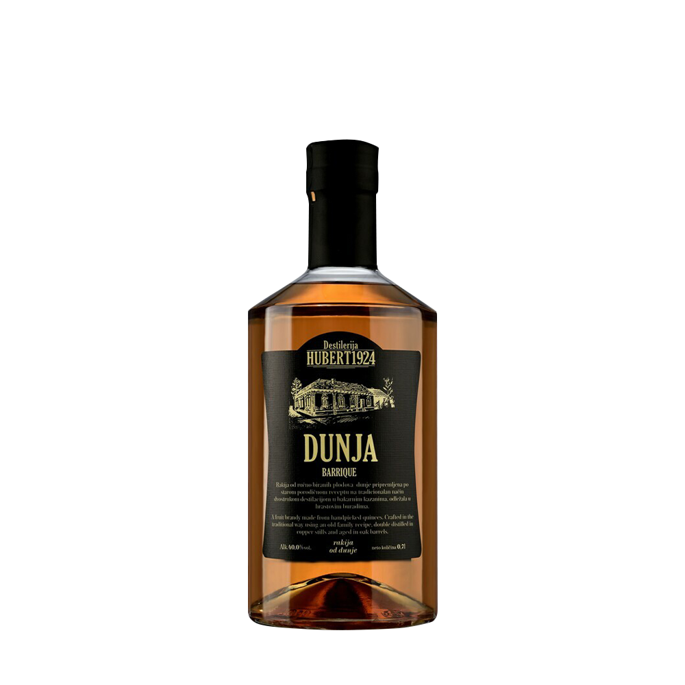 Destilerija Hubert 1924 Dunja Barrique Rakija od voća 40% Vol. 0,7L na beloj pozadini