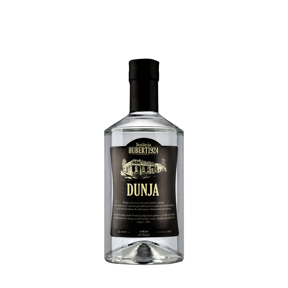 Destilerija Hubert 1924 Dunja Rakija od voća 40% Vol. 0,7L na beloj pozadini