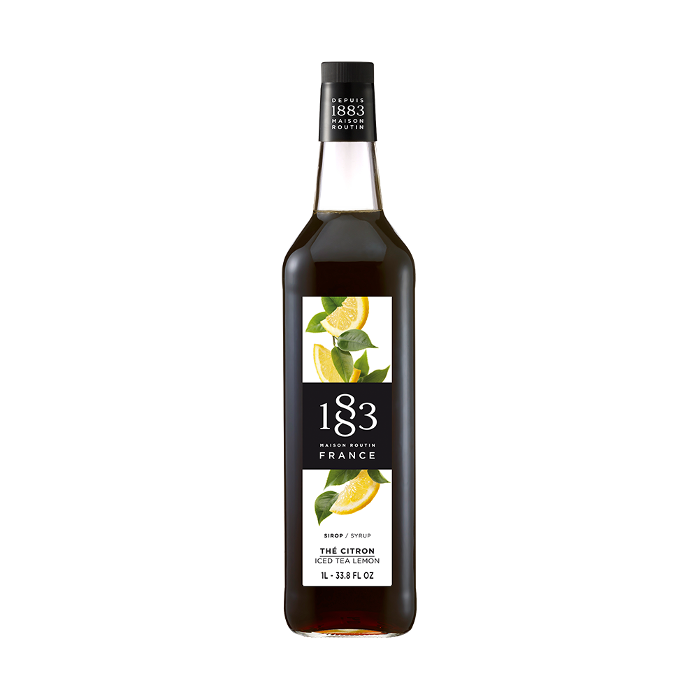 maison routin 1883 flaša iced tea sirupa ukusa limun na beloj pozadini