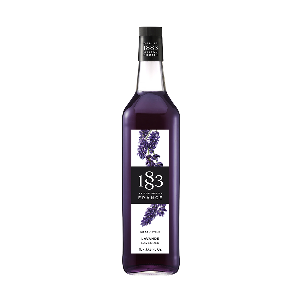maison routin 1883 flaša sirupa ukusa lavanda na beloj pozadini