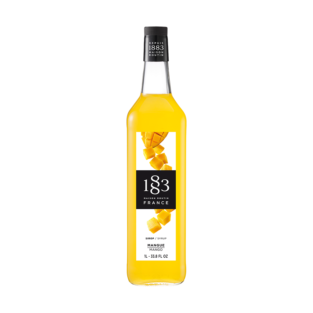 maison routin 1883 flaša sirupa ukusa mango na beloj pozadini