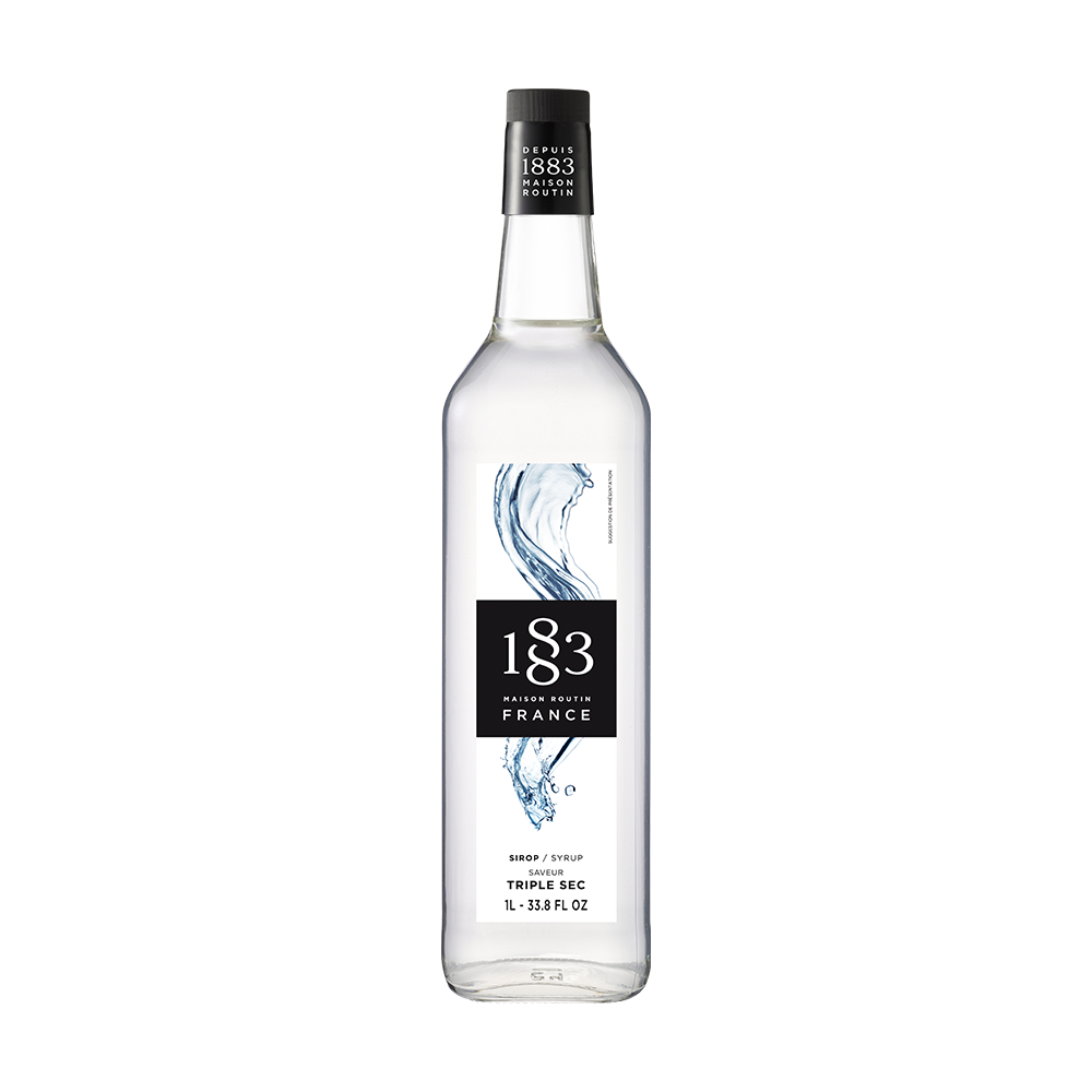 maison routin 1883 flaša sirupa ukusa triple sec na beloj pozadini