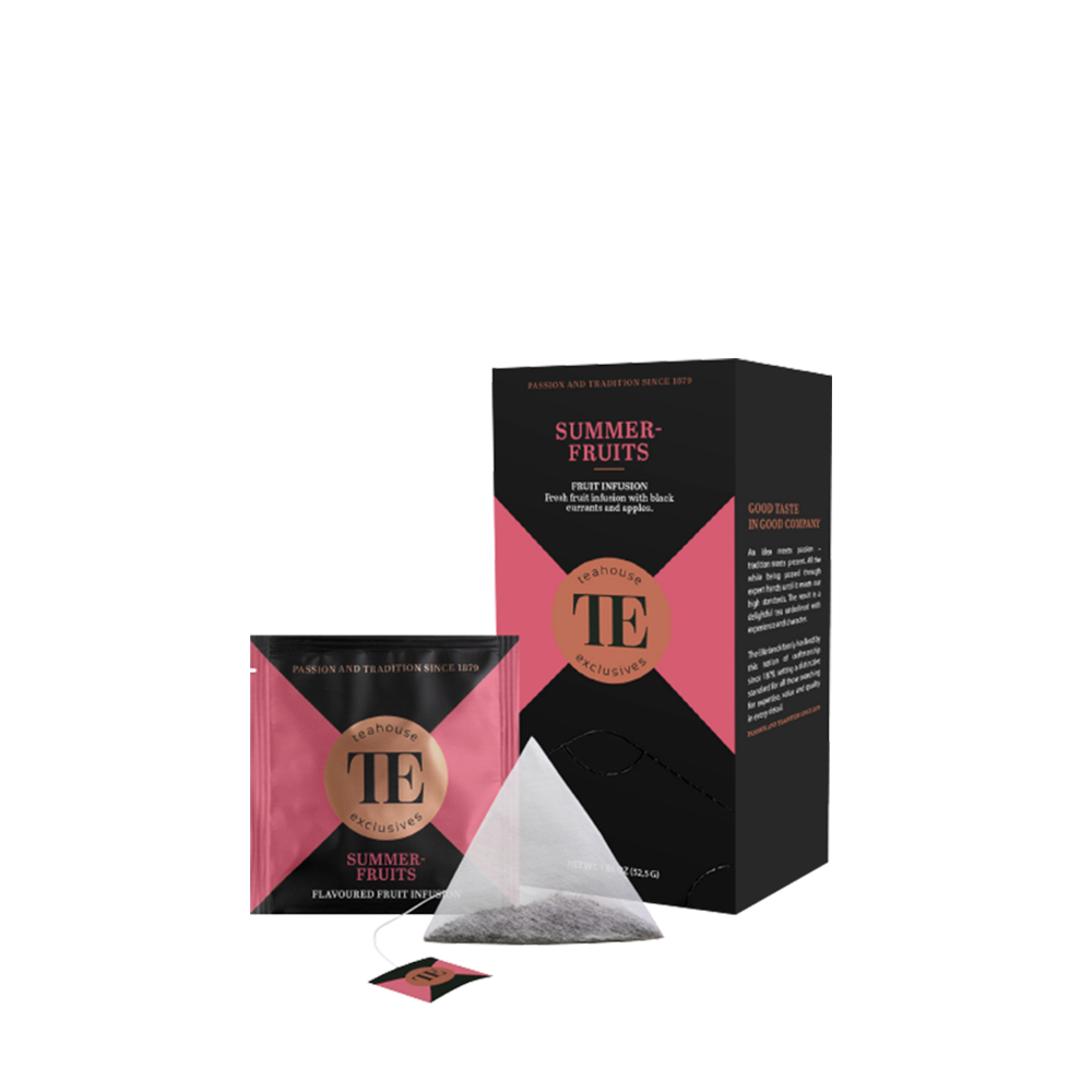Čaj Gourmet Tea Bag Summerfruits Teahouse Exclusives na beloj pozadini