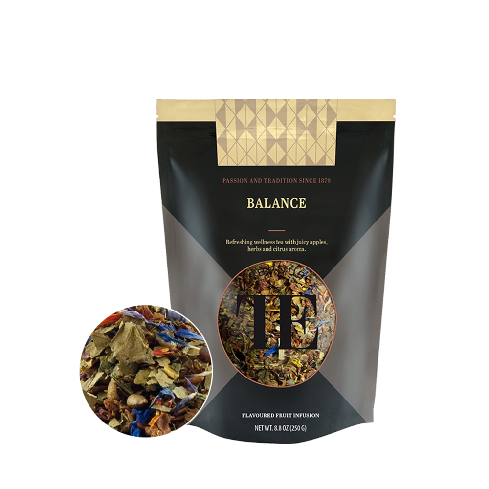 Čaj Luxury Loose Tea Balance Teahouse Exclusives na beloj pozadini