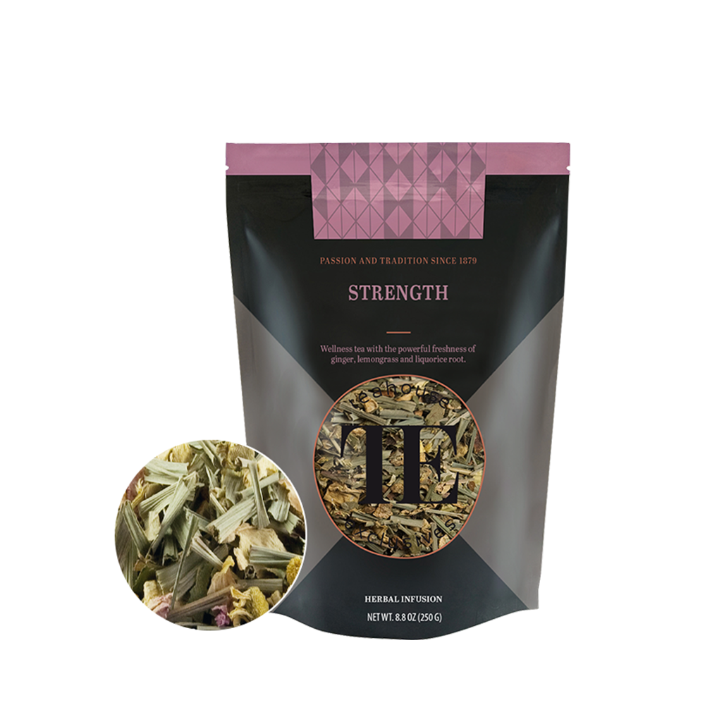 Čaj Luxury Loose Tea Strength Teahouse Exclusives na beloj pozadini