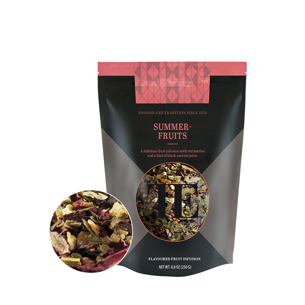 Čaj Luxury Loose Tea Summerfruits Teahouse Exclusives na beloj pozadini