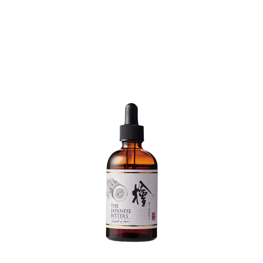 The Japanese Japanese Bitters Hinoki 24.4% Vol. 0,1L na beloj pozadini